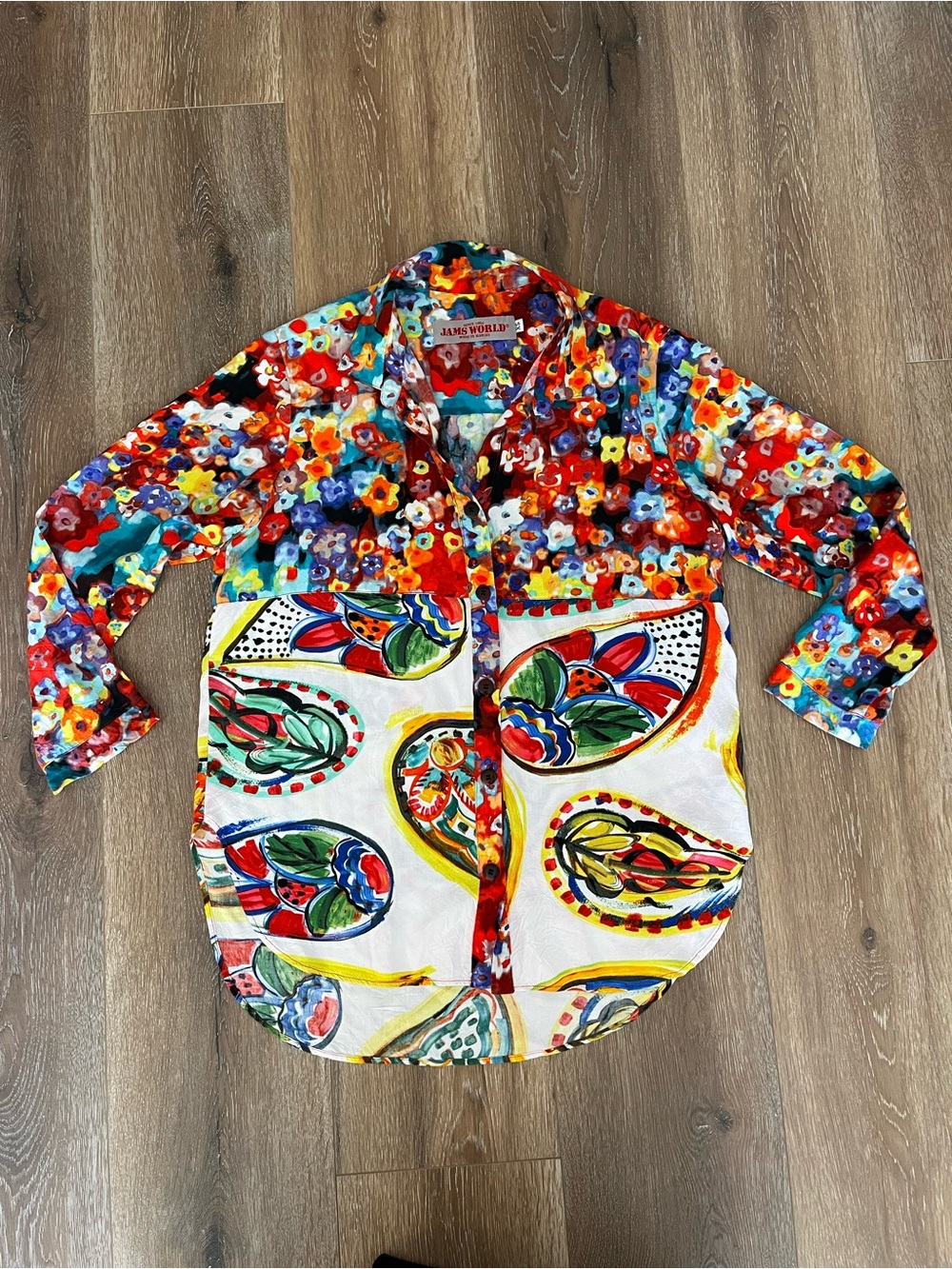JAMS WORLD Made in Hawaii XS Floral Abstract Art Floral Print Button Down Blouse